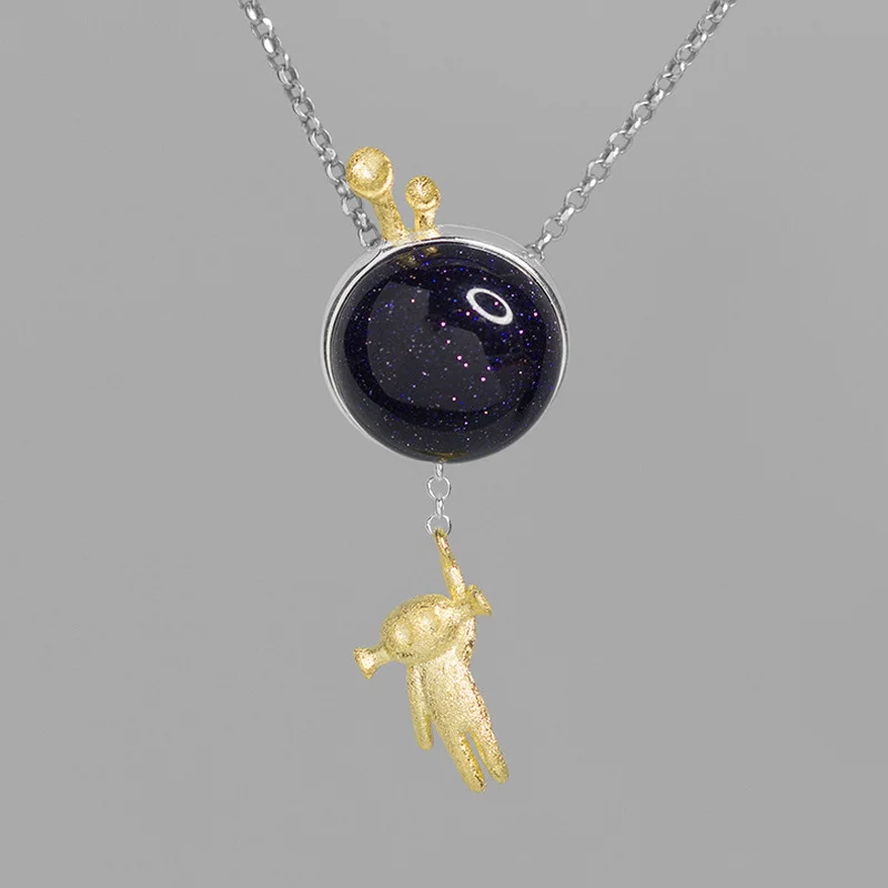 

INATURE 925 Sterling Silver Blue Sandstone Intelligent Extraterrestrials Pendant Necklace For Women Jewelry