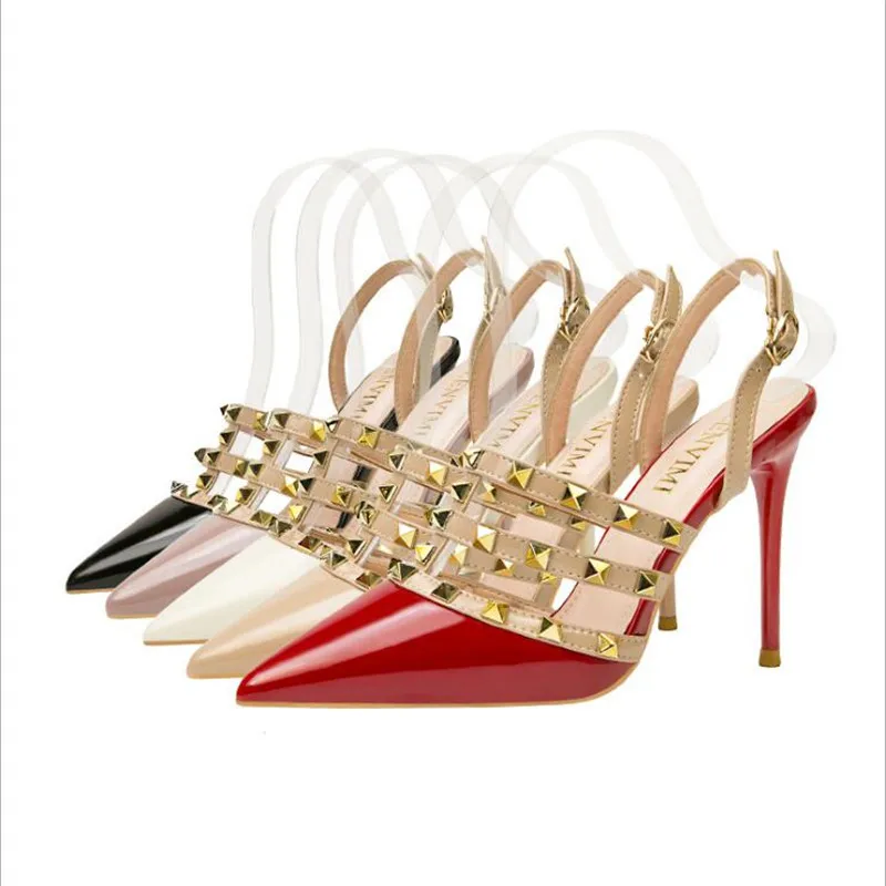 

2020 NEW 10CM PUMPS Fashion rivet ladies pointed shallow mouth high heel single shoes women's summer new style sandals