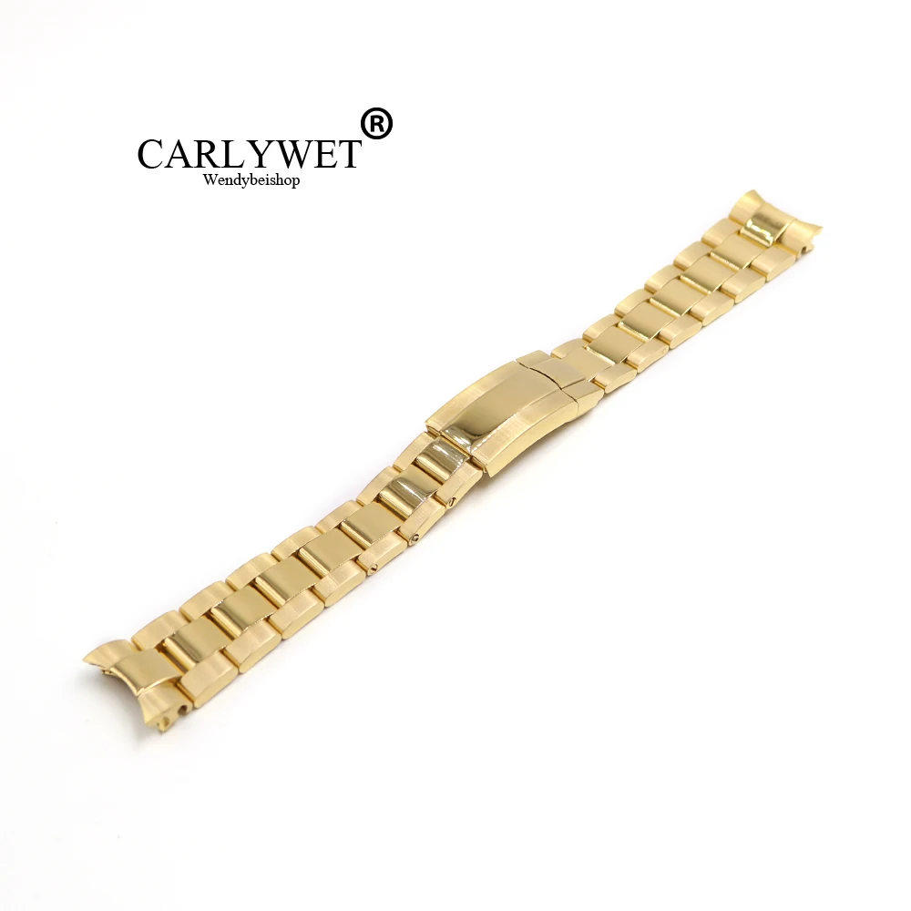 

CARLYWET 20mm 316L Stainless Steel Gold Solid Curved End Screw Links Deployment Clasp Watch Wrist Band Strap Bracelet