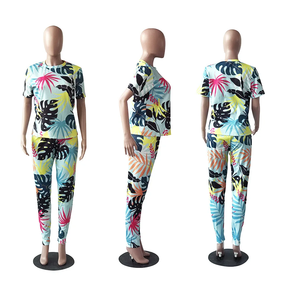 Уникальный принт с коротким рукавом женские комплекты круглым вырезом летний