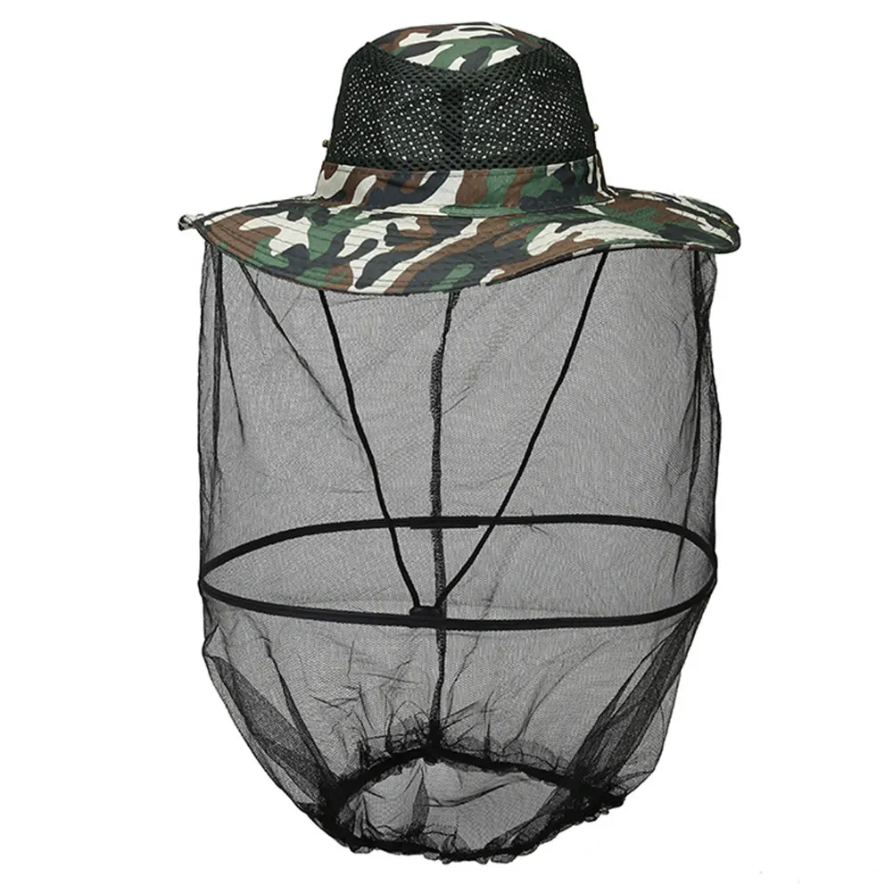 

Camouflage Men Fishing Cap Wide Brim Visor Sunshade Hunting Bee Keeping Mesh Hat Insects Mosquito Prevention Neck Head Cover