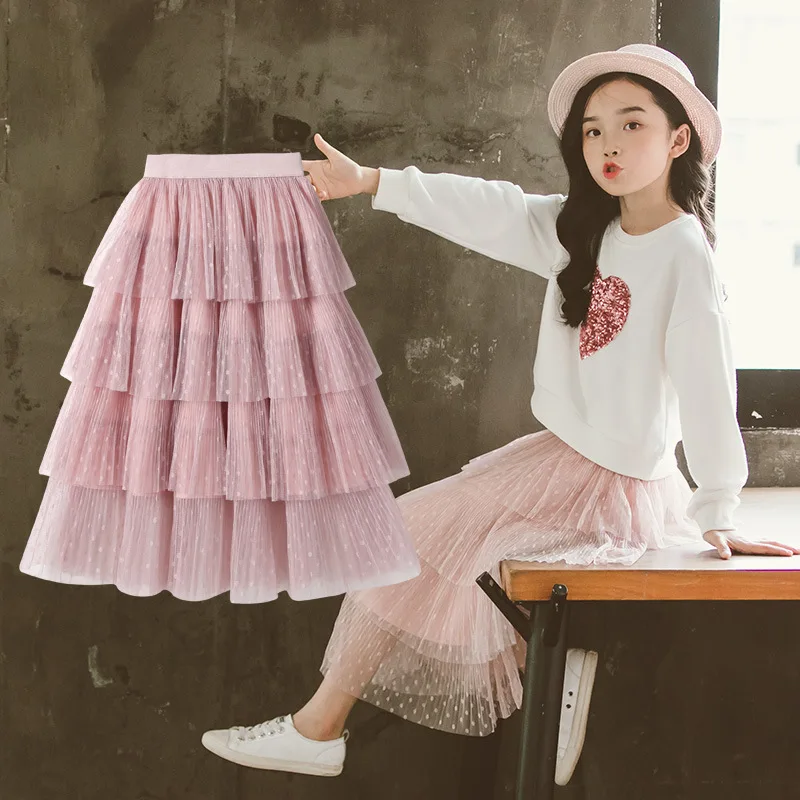 

Girl's Miniskirt + Long-Sleeve Top Sets Spring Summer Autumn Clothing 2020 Children Mesh Soild Skirt High Quality Clothes Suits