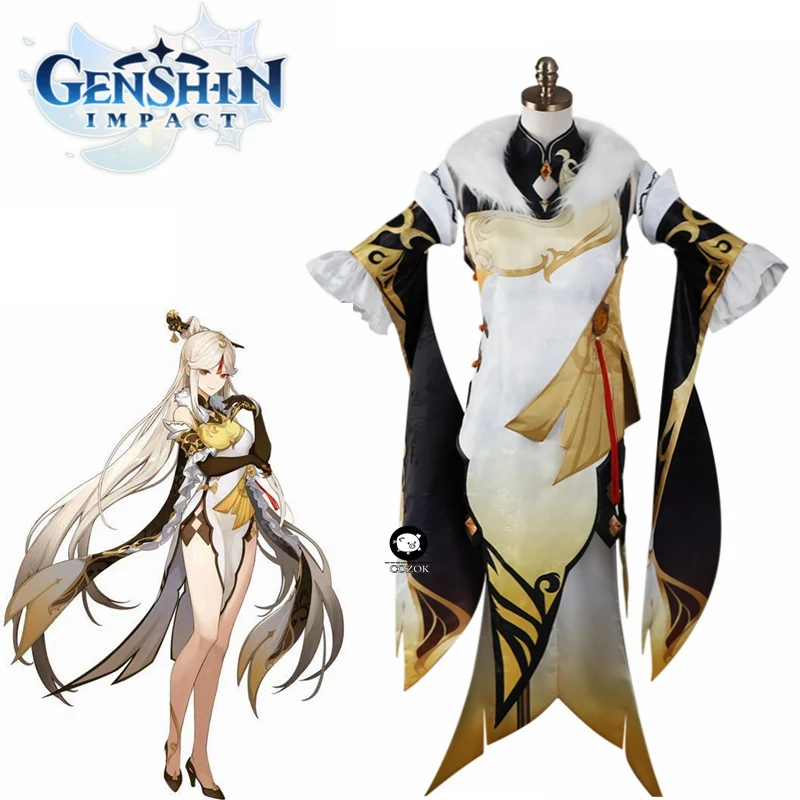 

Костюм для косплея Game Genshin Impact, костюм для косплея Ningguang, женский сексуальный костюм, платье на Хэллоуин, шорты, перчатки, полный комплект