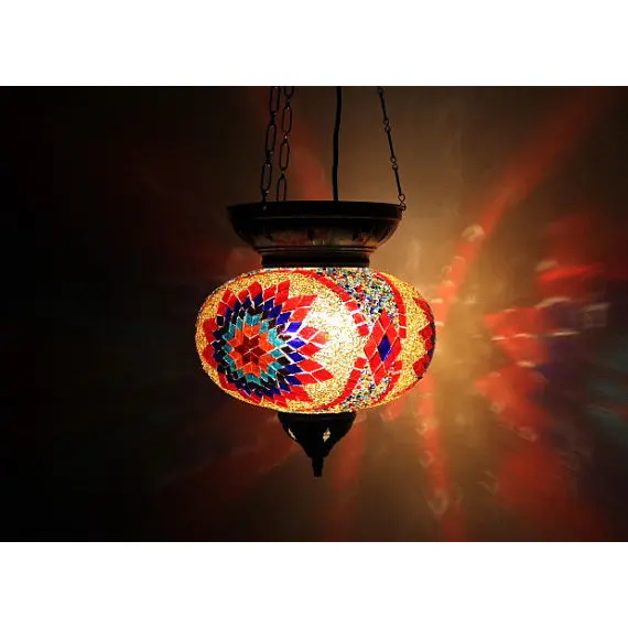 

Turkish Handmade Multicolor Hanging Mosaic Chandelier