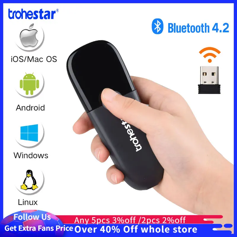 

Trohestar Barcode Scanner 1D/2D Wireless Bar Code Reader 2.4G Bluetooth-compatible Scanner Barcode for IOS Andrioid