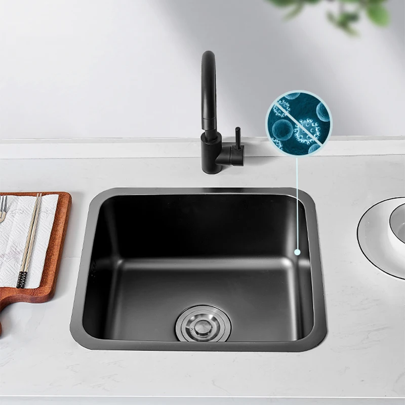 

304 Stainless Steel Kitchen Sink Bar Sink Drop-in Or Undermount Single Bowl Black Sink Wash Basin For Small Apartment Balcony