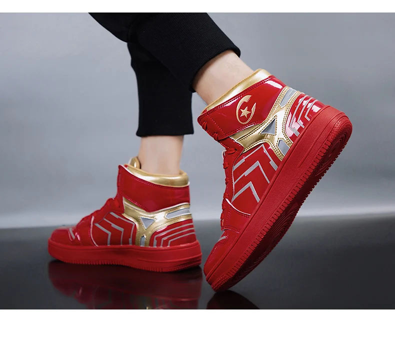 Новинка Marvel красная Мужская обувь для скейтборда Scarpe Air Avengers высокие спортивные коньки Светоотражающие кроссовки для мужчин Homme Chaussure