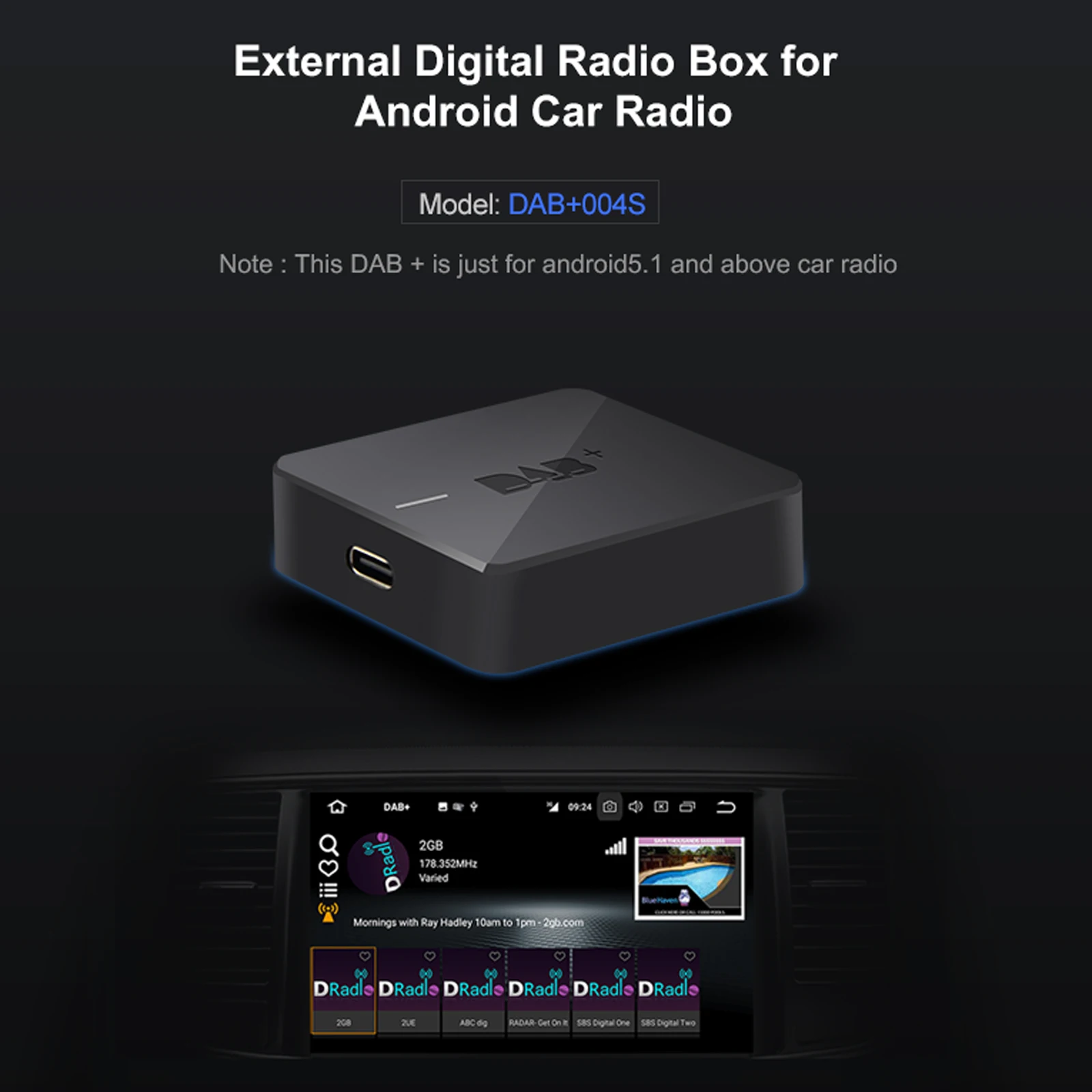 Цифровая радиоантенна docooler DAB plus Box тюнер с FM-трансмиссией и питанием от Type-C для