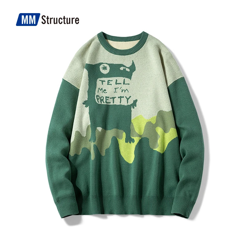 

Мультяшный жаккардовый свитер, мужской зимний трендовый дизайнерский Свитер оверсайз в стиле Харадзюку, 100% хлопок, японский уличный пулове...