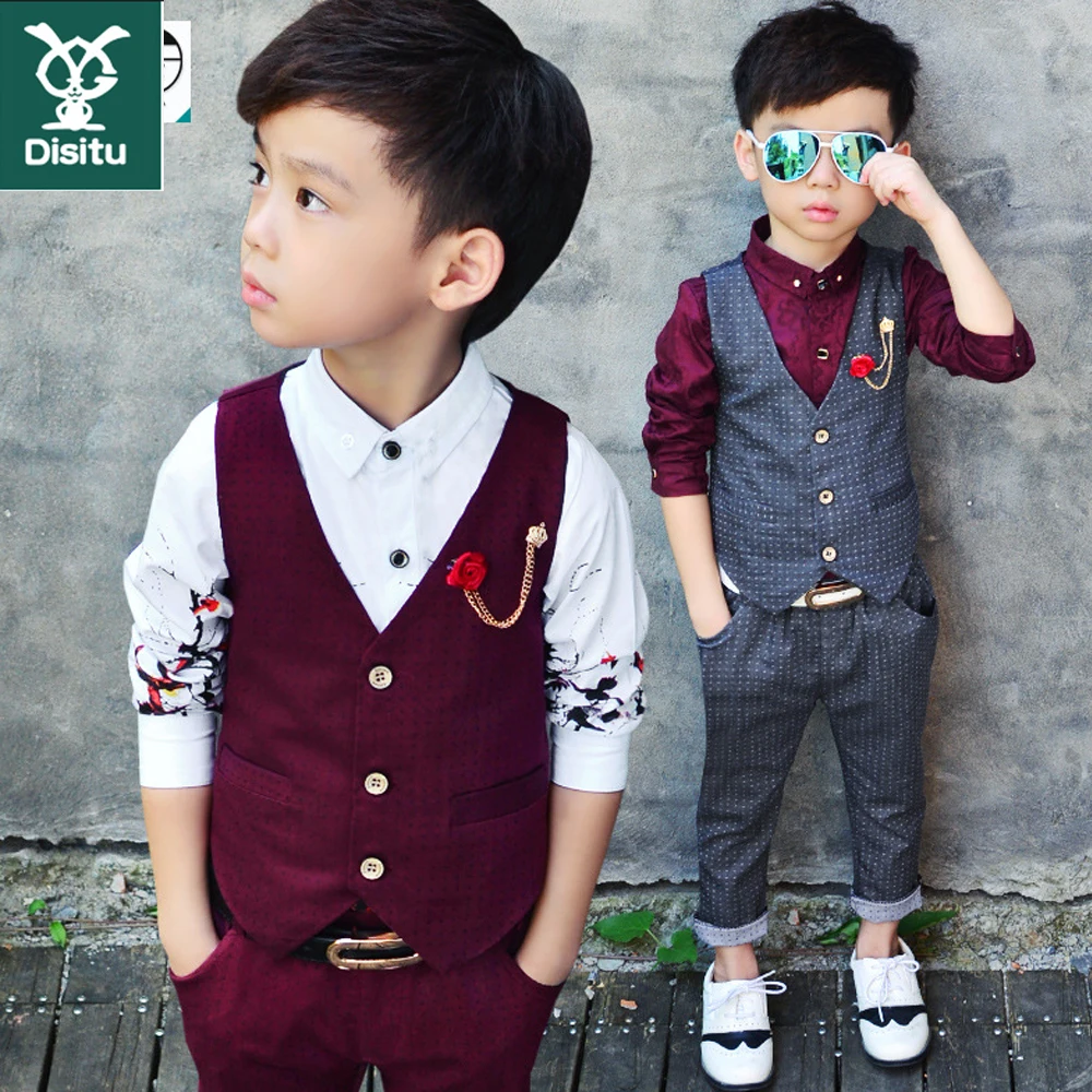 Костюм для мальчиков жилет + брюки 2 шт. свадьбы вечеринки полосатые Цветочные