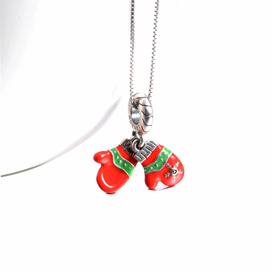 YFN 925 пробы серебряные Рождественские перчатки ожерелье подвеска Женские