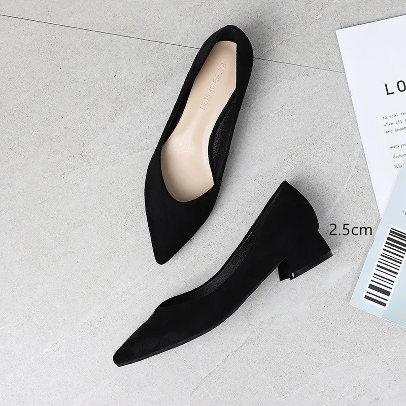 black2.5cm Женские туфли на высоком каблуке; коллекция года; Летние босоножки; черные женские туфли на каблуке; босоножки из флока с острым носком на каблуке; женские туфли-лодочки - Цвет: black2.5cm
