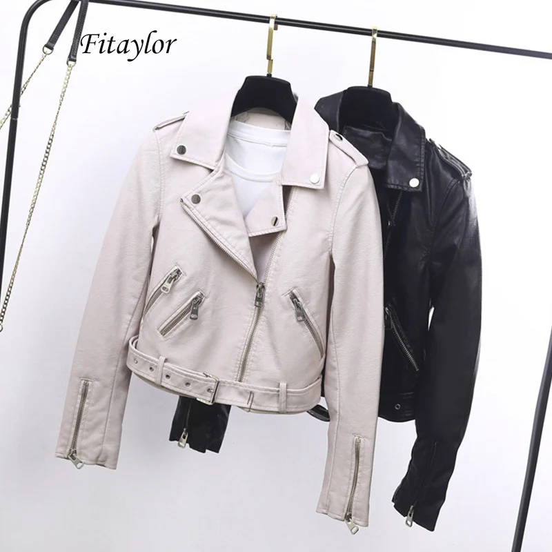 Fitaylor Женская куртка из искусственной кожи Короткая Черная байкерская с отложным