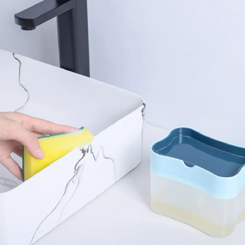 

2-in-1 Liquid Soap Dispenser Container Hand Press Soap Pump Dispenser With Sponge Holder Kitchen Cleaner Tools Sponge Caddy