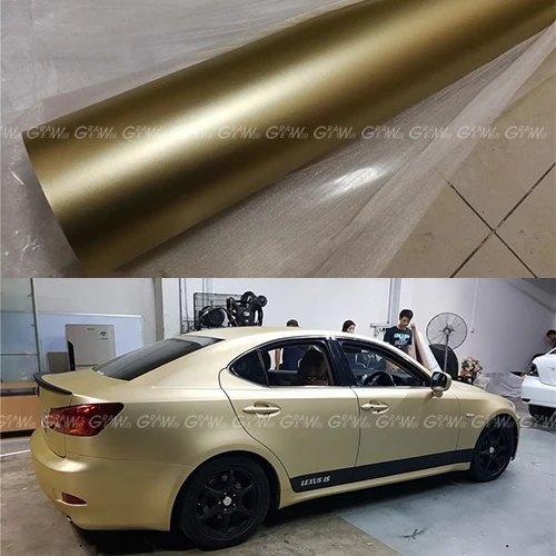 Золотистая атласная Хромовая виниловая пленка для автомобиля, матовая пленка для автомобиля, покрытие из фольги, Стайлинг с воздухом Rlease 1,52x20 м/рулон