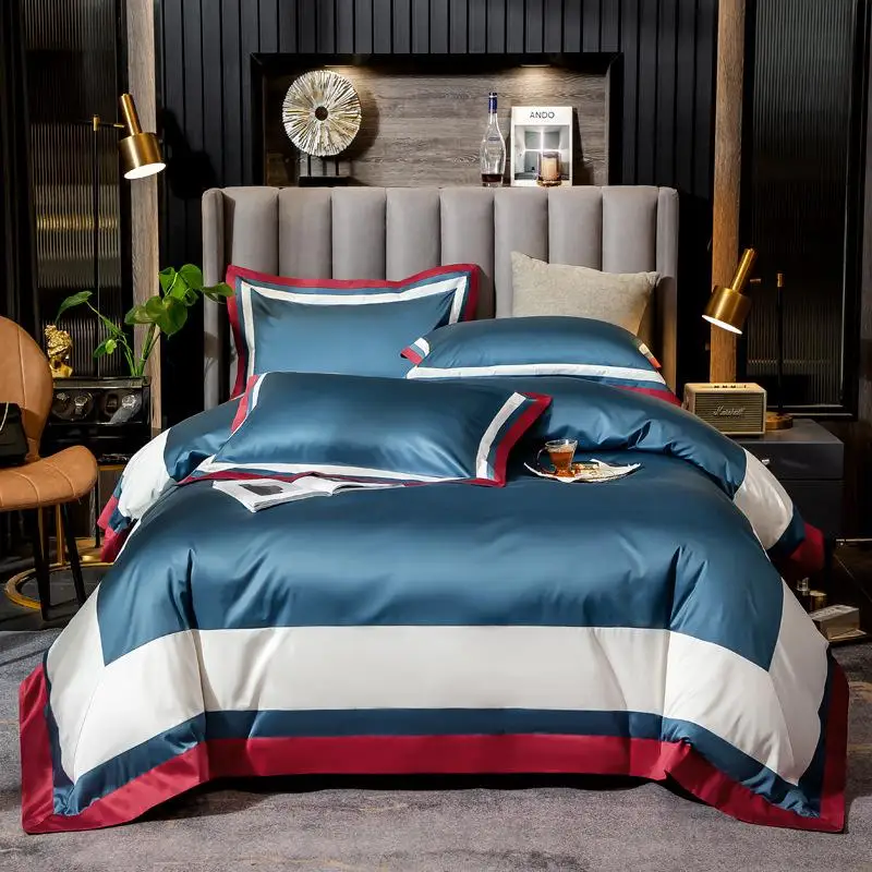100S Egyptian cotton Bedding Set Embroidered Stitching color