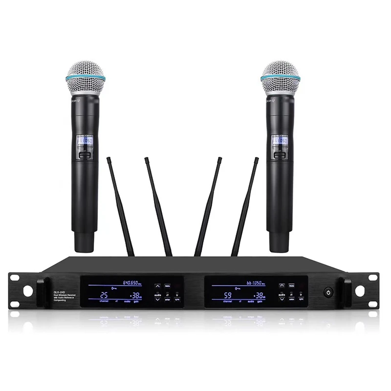 

New!QLX-24D High Quality UHF Profeesional dual Wireless Microphone System stage performances a two wireless microphone