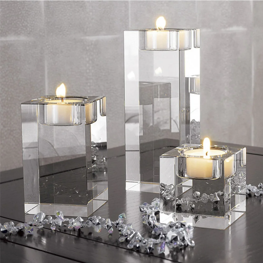 

K9 Crystal Candlestick Cube Candle Holder Home Candle Candlestick Ornament Tealight Holder Romantic Table Decoration (5x4cm)