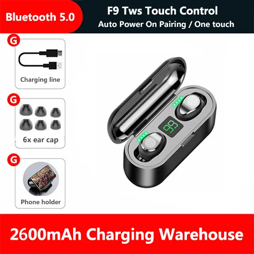 BLACK TWS mini 5.0 Bluetooth earphones True wireless headphones 8D Stereo headsets Sport Bluetooth Headphone Earbud With Charging case - Цвет: BLACK
