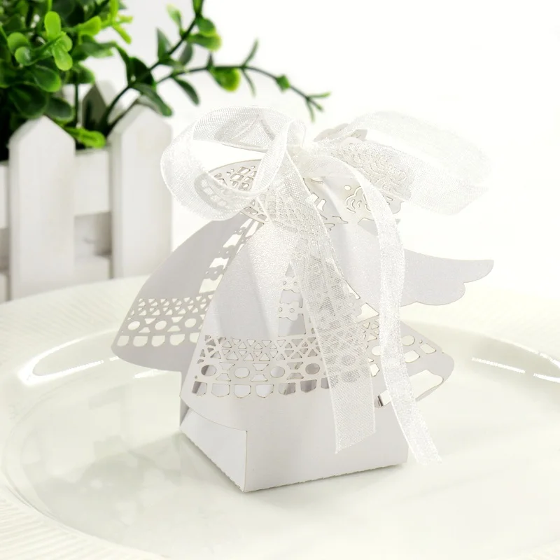 White 10 шт. 8,6x8,3x3,7 см коробки для конфет ангел лазерная резка Свадебная коробка конфет детский душ Рождество Свадьба подарок упаковка коробка - Цвет: White