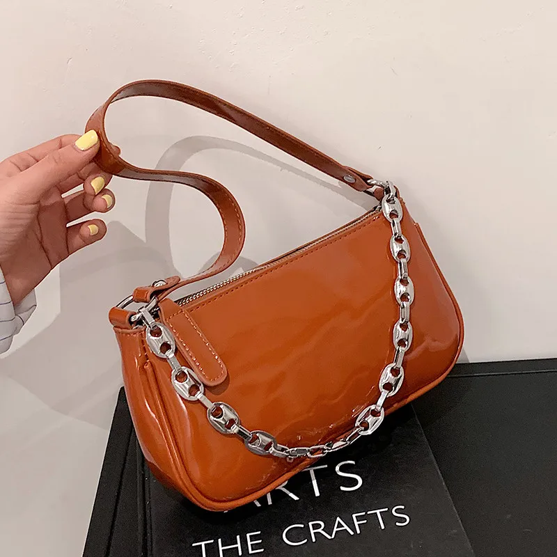 

Patent Leather Design Small Underarm Shoulder Bags for Women 2021 Summer Luxury Brand Fashion Travel Chain Handbags Blue