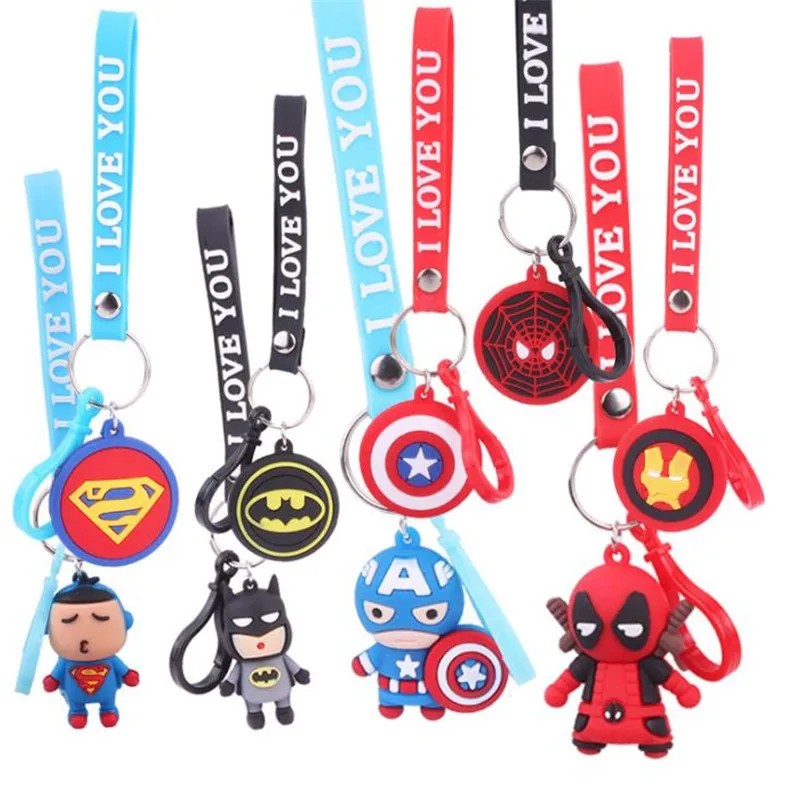 Comic Anime Superman Batman Captain America Iron Man Deadpool Cosplay Keychain Pendant Accessories Rubber Gift