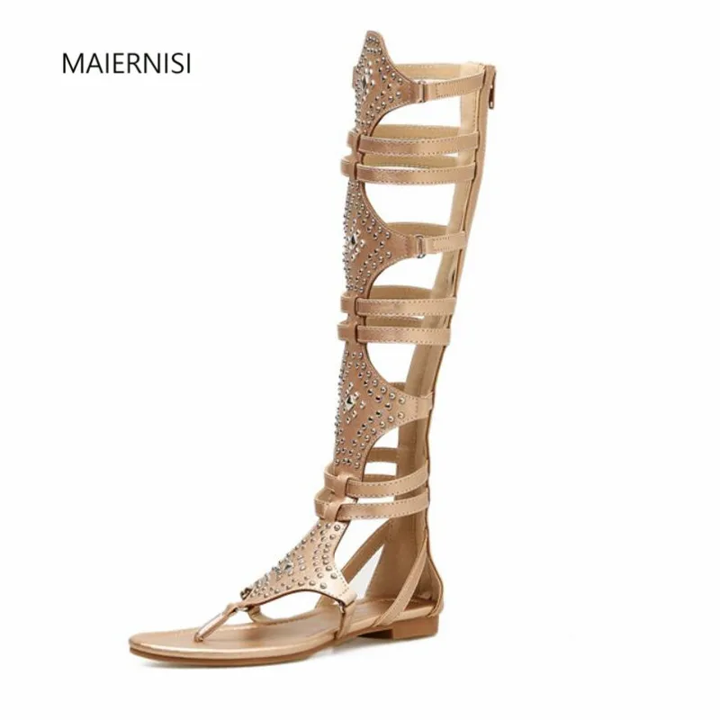 

2021 new sandals summer women's boots motorcycle boots high boots fashion boots net red shoes 4-8 9 soft sole flat shoes MAIERN