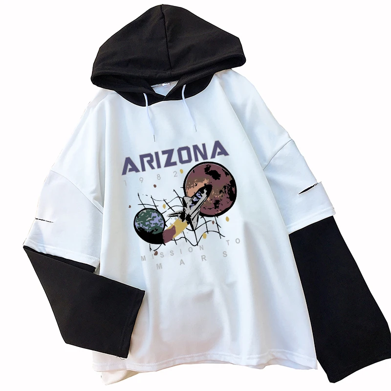 

Новое поступление, женские толстовки с забавным принтом Аризоны, Осень-зима, длинный рукав, имитация двух частей, свитера, Модный пуловер в с...