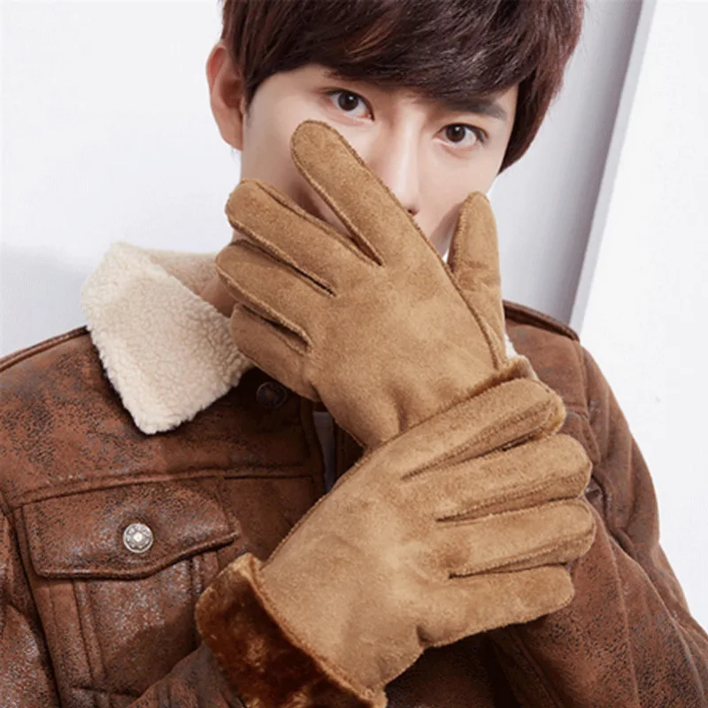 Мужские теплые кожаные перчатки с оленем зимние мужские мягкие черные варежки из