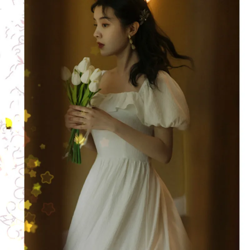 Французское элегантное женское платье в стиле ретро с квадратным воротником и