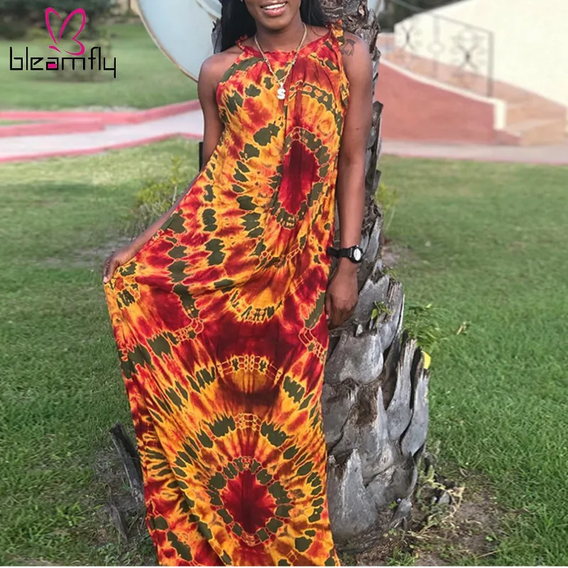 Женское винтажное платье с принтом в стиле бохо Летнее Длинное Платье Макси на