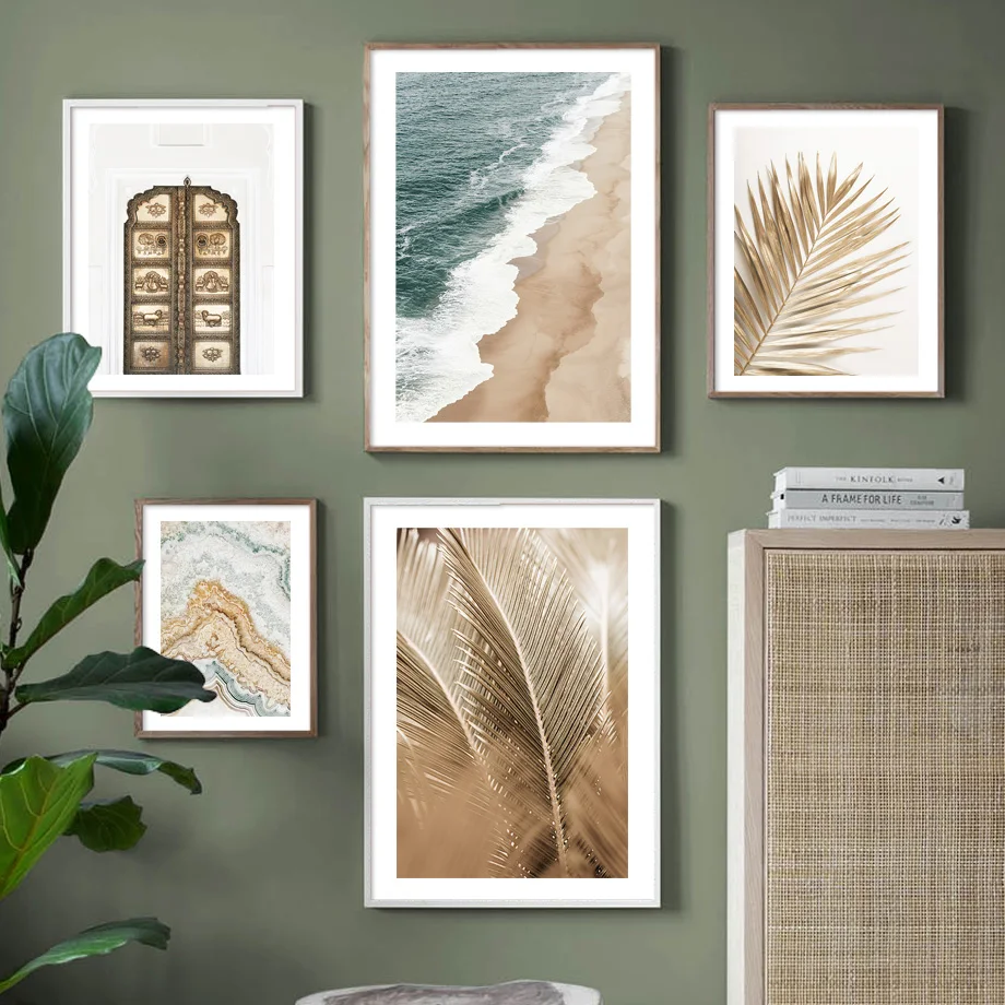 

Скандинавский постер с цитатами, золотая дверь, Пальмовые Листья, агат, пляж, берег, Настенная картина, Картина на холсте, картины для декора ...