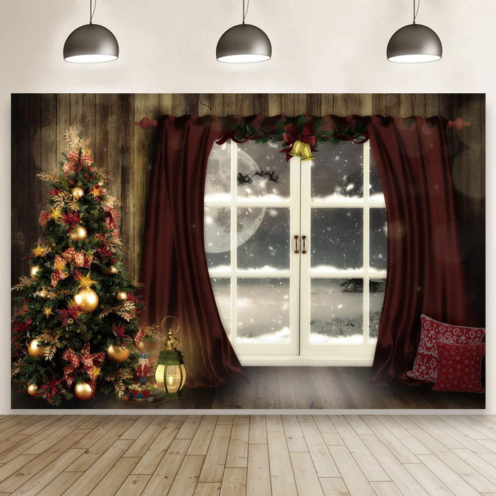 

Рождественская елка ребенок портрет фотография Фон Интерьер Декор подоконник красный занавес семья фотосессия декорация баннер