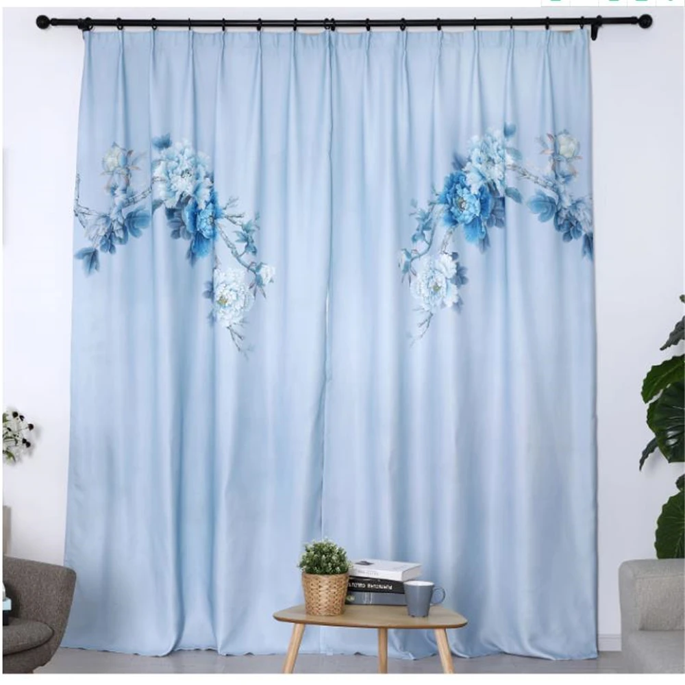 

Новые готовые шторы по индивидуальному заказу, Элегантные Простые свежие синие шторы в китайском стиле, плотные затемняющие шторы, шторы 3d