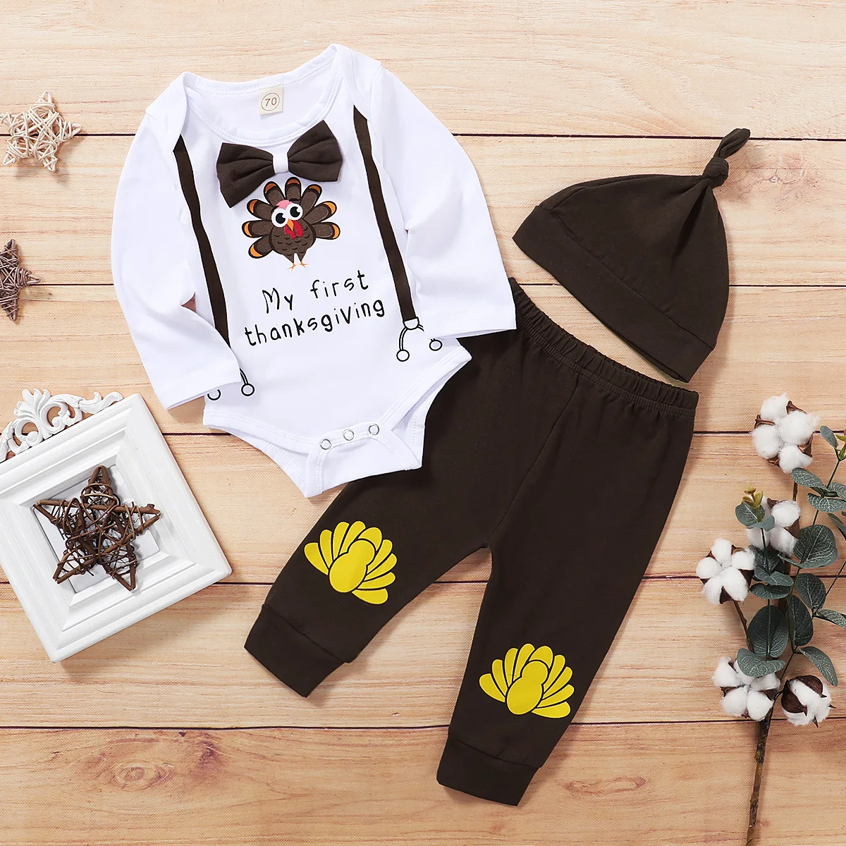 Комплект детской одежды из 3 предметов с цветочным принтом комбинезон длинными