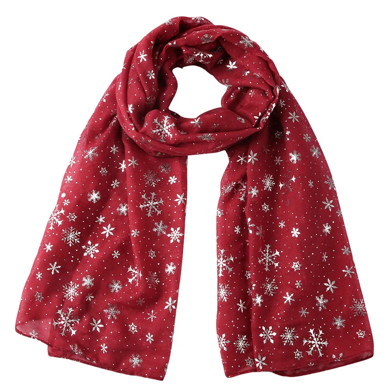 

Autumn And Winter Scarves Women's New Christmas Gift Snowflake Hot Silver Dot Silk Scarf Cotton Shawl Hot On