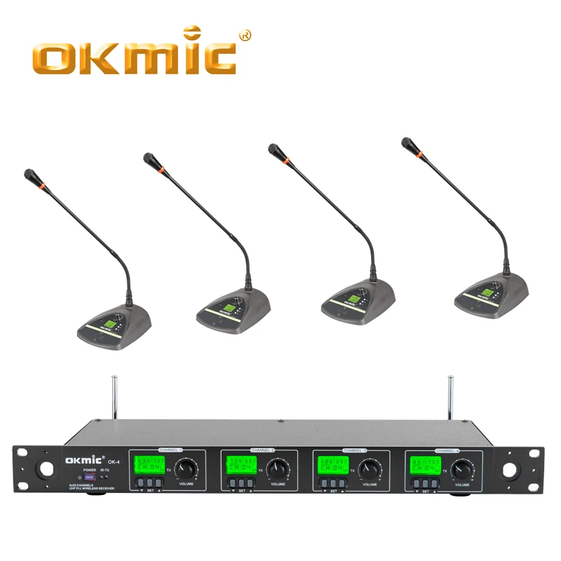 Профессиональная беспроводная система Okmic OK 4/977 UHF для конференц связи 4 канальная