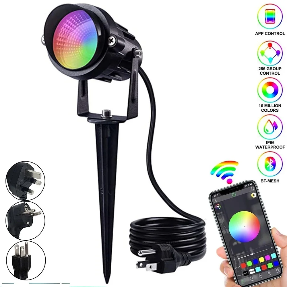 Умный светодиодный ландшафтный светильник RGB, водонепроницаемый садовый фонарь с управлением через приложение, уличный светильник для двора, газона, 16 миллионов цветов - изображение