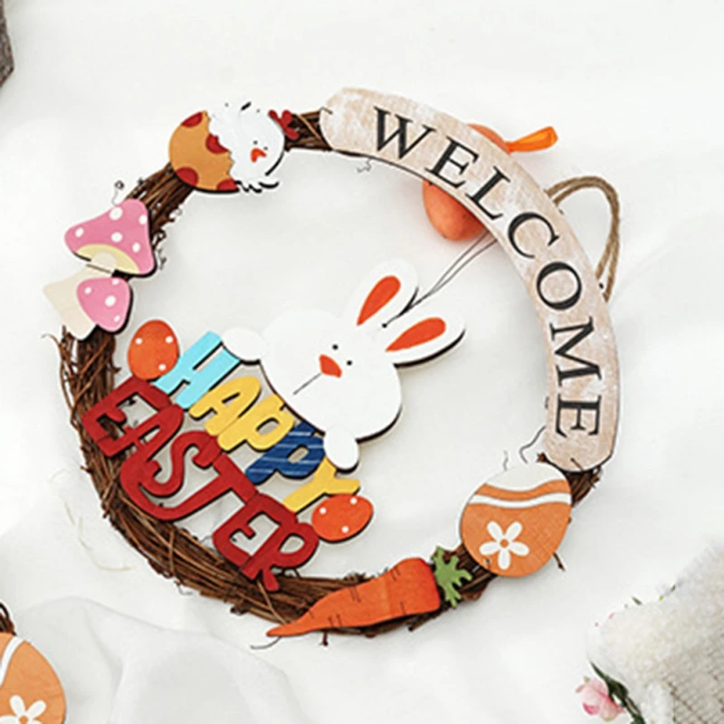 Счастливый Пасхальный венок украшение для дома ручной работы деревянный знак