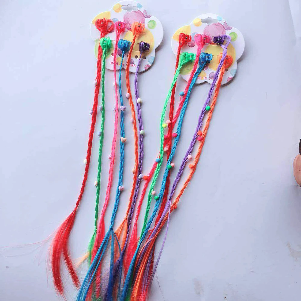 Фото 6 шт./лот разноцветные парики для девочек украшение волос конский хвост заколки