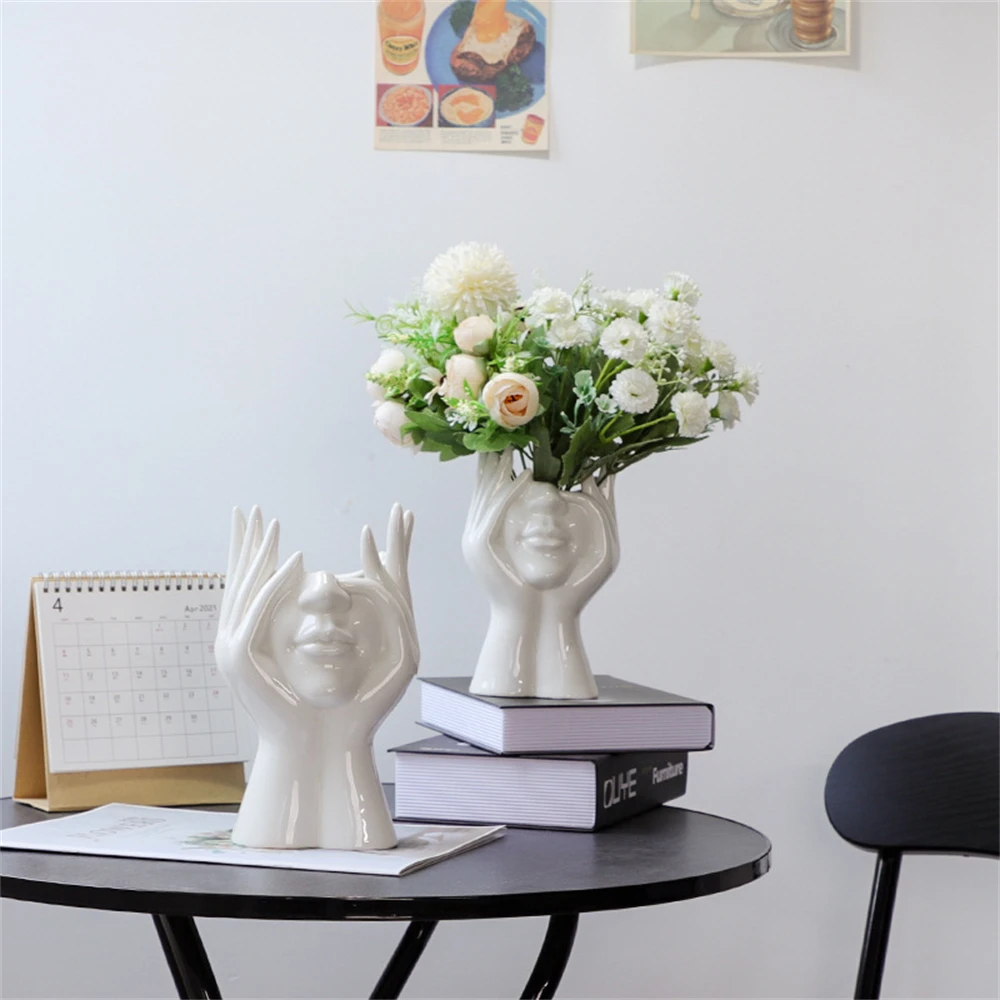 

Human Face Flower Vases For Home Decoration Nordic Style Body Art Ceramic Vase Living Room Flower Arrangement Plant Flower Pot