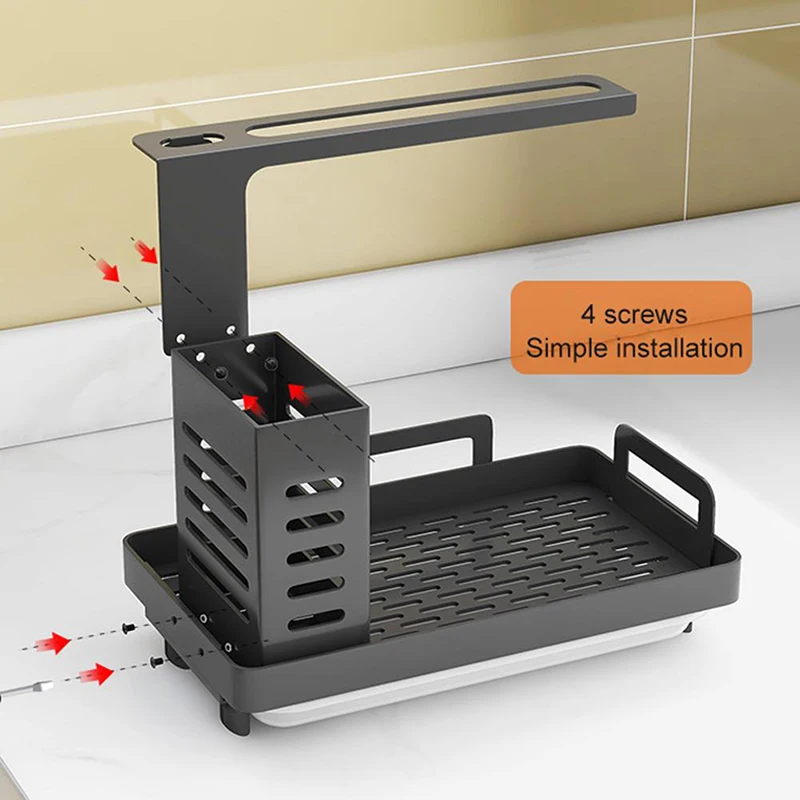 

Kitchen Sink Shelf Soap Sponge Drain Rack Storage Organizer Caddy With Drain Pan Wall Mounted Stainless Steel Holder Dropship