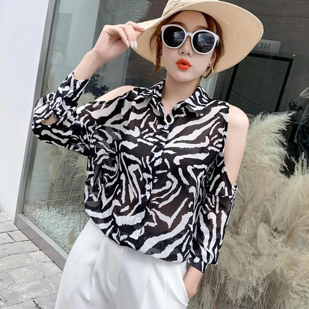 

Fashion Summer Leopard Off Shoulder Long Sleeves Women Loose Summer Top Blouse Beach Shirt