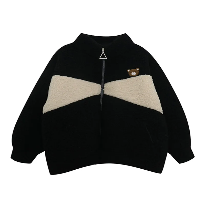 

2021 Autumn Winter Korean Style Female Coats Clothes Jacket Loose Outerwear Ladies Bear Knitted Lamb Like Fabric Black Grey