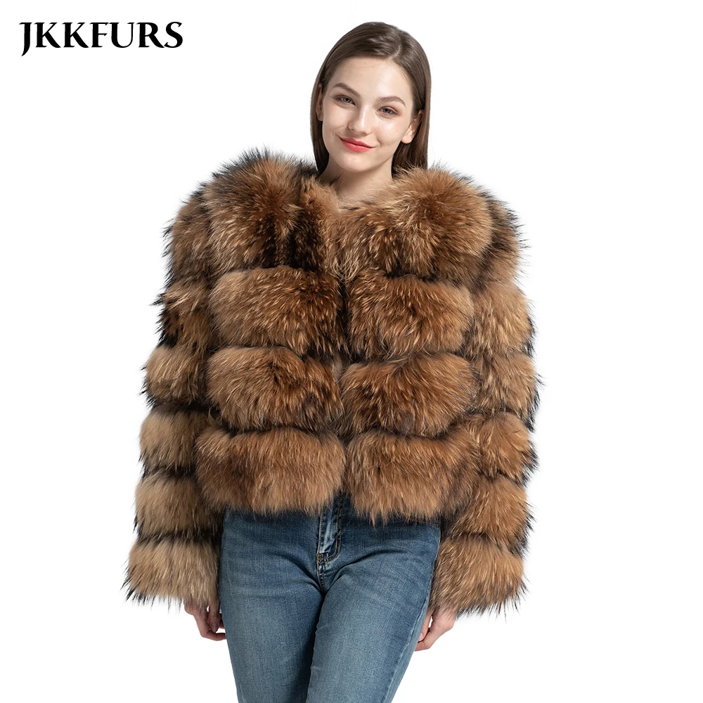 Женское модное пальто из натурального меха енота 4 ряда женская кожаная куртка