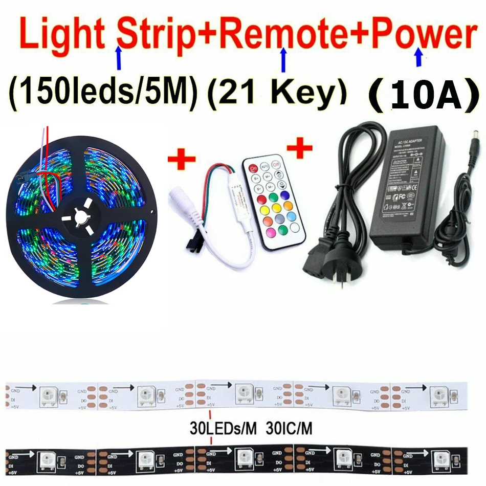 DC5V WS2812B WS2812 5050 RGB индивидуально адресуемый светодиодный фонарь с 21key RF пультом