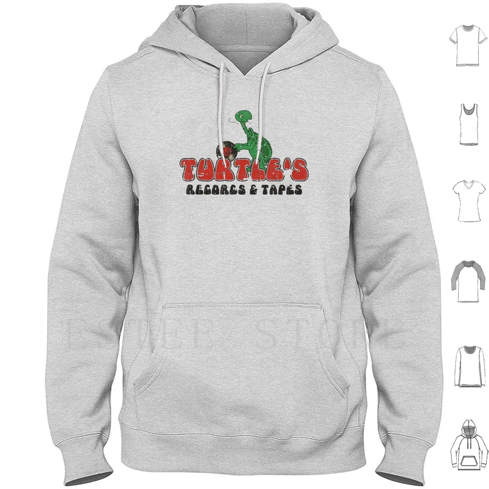 Turtle's Records & Tapes Hoodies Long Sleeve Turtle Vintage Record Store Vinyl Record Player Cassette Tape Reptile