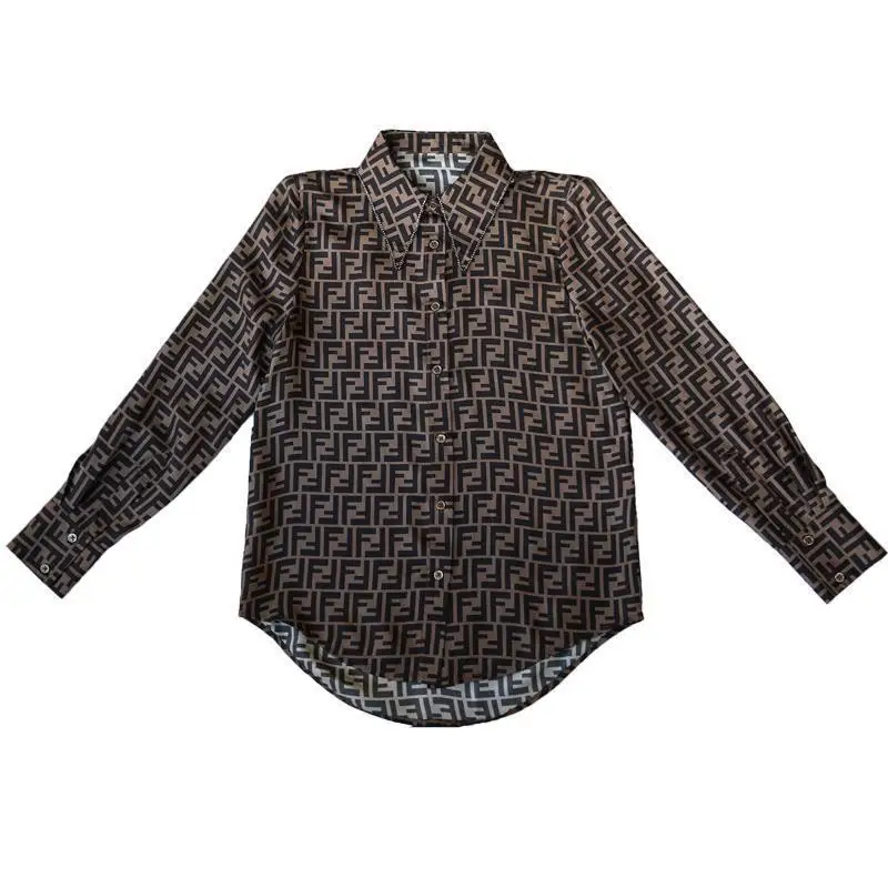 

2021 Spring Fashion New Brand Letter Printing Neckline Hot Drill Temperament Fashion Straight Shirt Femininity