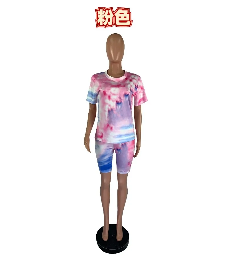 

Tie Dye Set Two Piece Shorts Set for Women Summer 2020 2 Piece Casual T Shirt and Short Set Pink Outfit Pantalon Corto Mujer