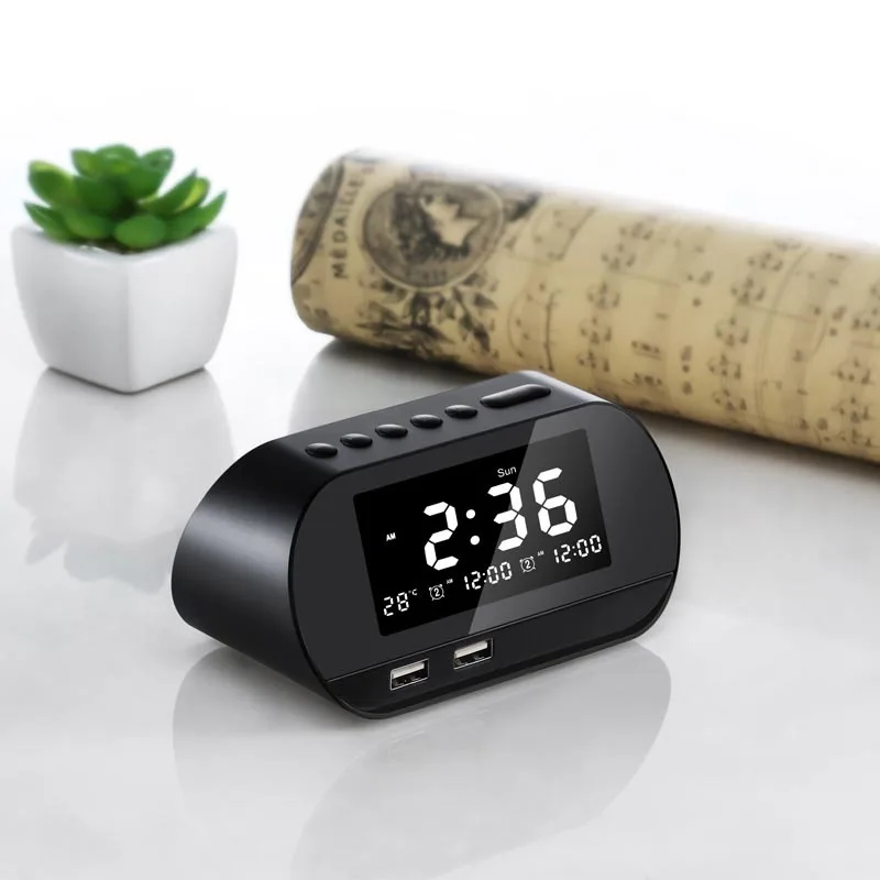 Цифровой двойной будильник Зеркало часы беспроводной Bluetooth динамик FM радио USB